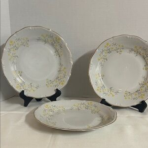 Charming Floral Dinner Plates - Yellow and Gray set of 3